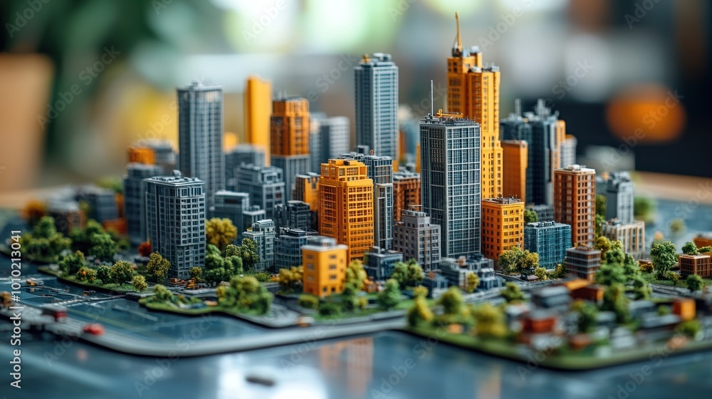 Fototapeta premium Detailed miniature cityscape model showcasing urban architecture.