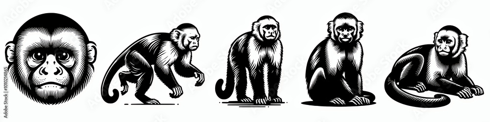 Set of capuchin monkey in different poses silhouette vector illustration Set of capuchin monkey in different poses silhouette vector illustration