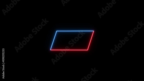 Glowing neon light animation.square rectriangle frame with two toneneon colour motion graphic on isolated black background.blue and red lighting moving for overlay element.