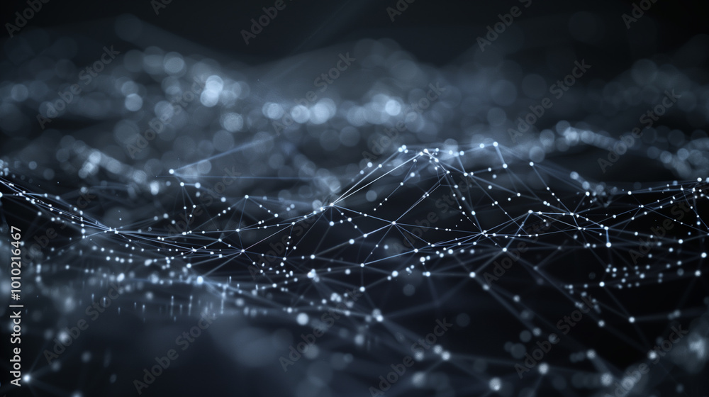 Digital abstract wave composed of particles and lines, resembling a futuristic, technological landscape Digital abstract wave composed of particles and lines, resembling a futuristic, technological landscape