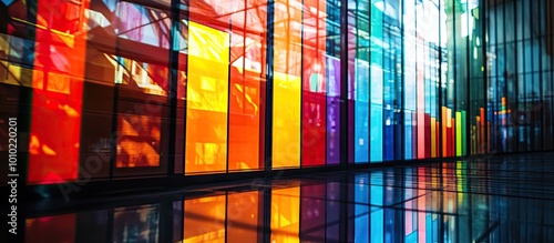 Colorful Glass Panels Reflecting in a Polished Floor