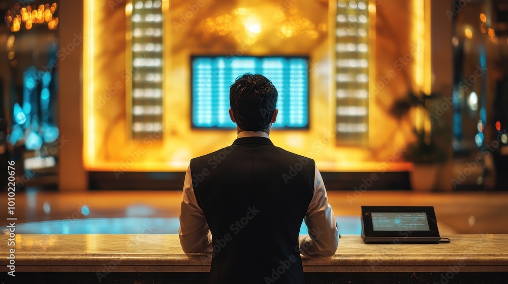 Elegant Businessman at Hotel Lobby Elegant Businessman at Hotel Lobby