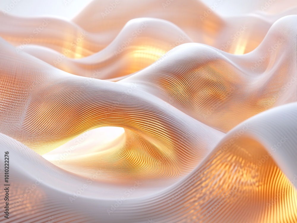 Abstract white and gold wavy surface with a grid pattern. Abstract white and gold wavy surface with a grid pattern.