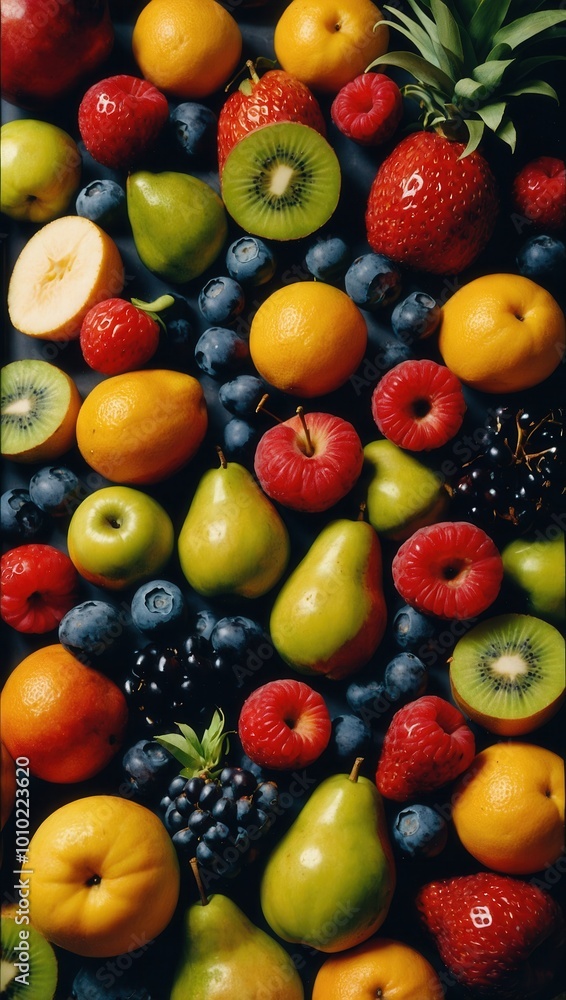 Close-up of assorted fresh fruits, including apples, oranges, and grapes, no people Close-up of assorted fresh fruits, including apples, oranges, and grapes, no people