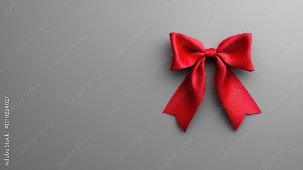 Elegant Red Ribbon Bow on a Neutral Gray Background Elegant Red Ribbon Bow on a Neutral Gray Background