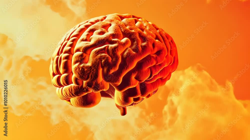 Glowing Human Brain on Fiery Background Glowing Human Brain on Fiery Background
