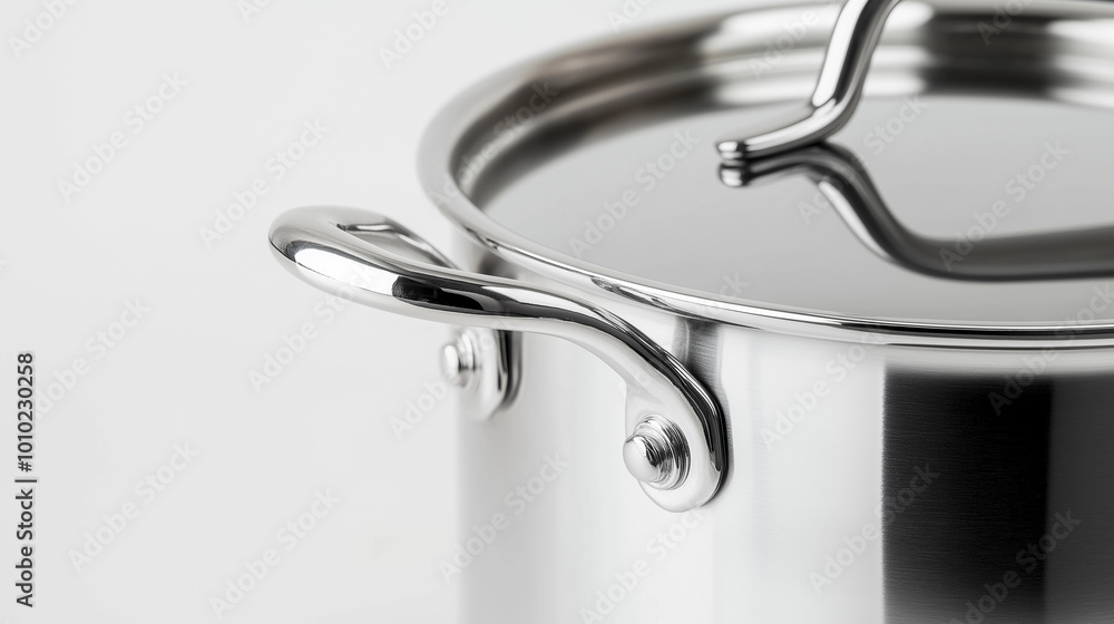 Stainless steel cooking pot is standing on a white background Stainless steel cooking pot is standing on a white background
