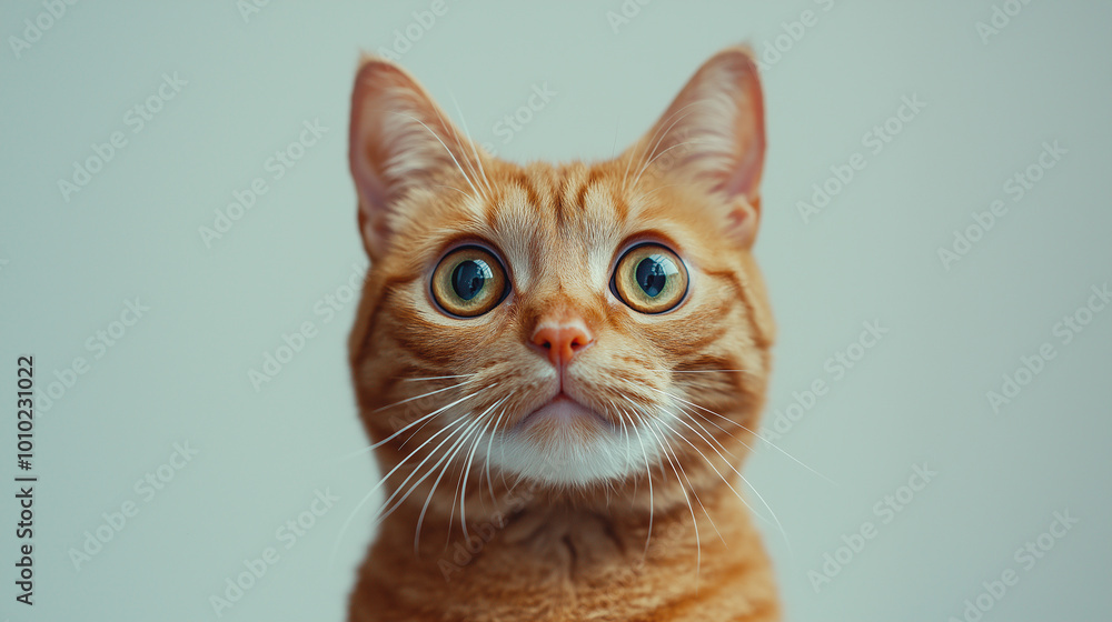 Ginger cat looking up with big eyes and surprised expression Ginger cat looking up with big eyes and surprised expression