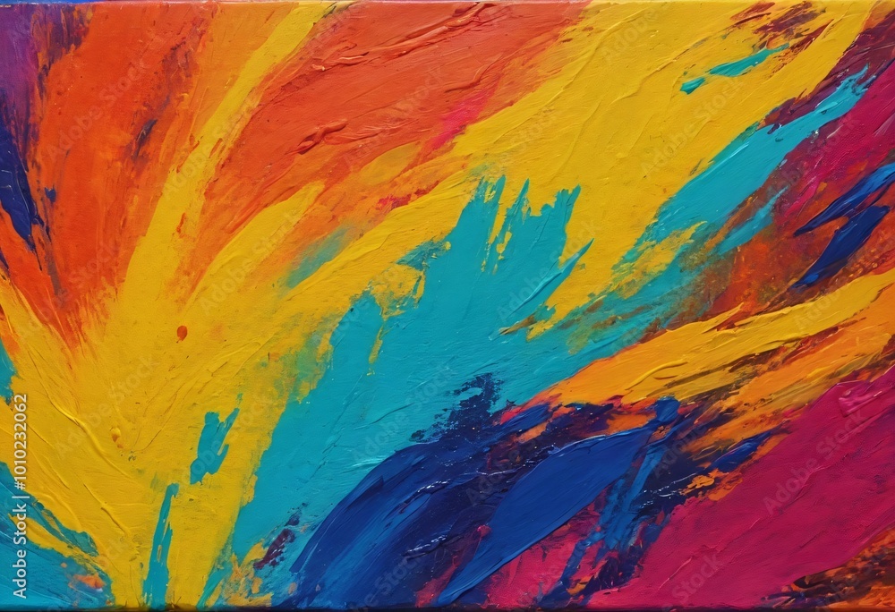 Obraz premium Abstract brush strokes of bold colors on a canvas texture, giving a hand-painted feel with modern, artistic energy and expression. Ai generated images