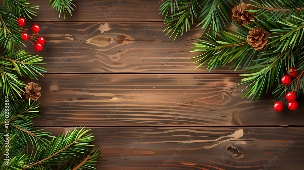 Christmas wooden background with fir branches. Vector illustration Christmas wooden background with fir branches. Vector illustration