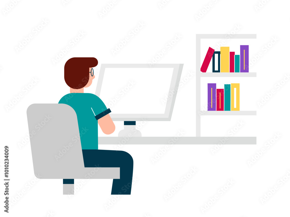 Students do online learning at home. Campus illustrations. Flat vector illustration. Students do online learning at home. Campus illustrations. Flat vector illustration.