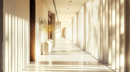 Sunlight Streaking Through a Modern Hallway