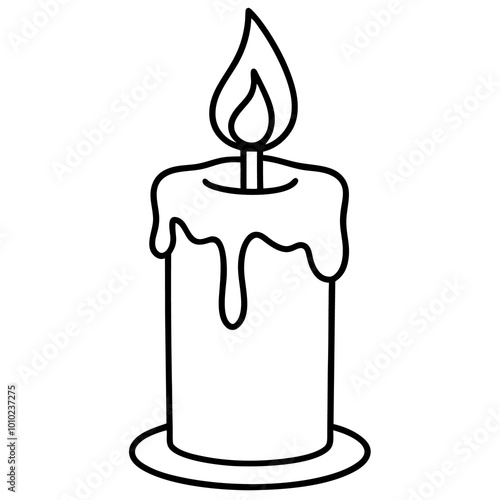 candle with melting wax outline coloring book page line art drawing