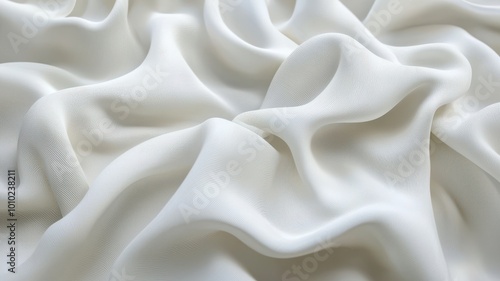 White fabric fibers interwoven in a detailed close-up, soft texture, 3D rendering  photo