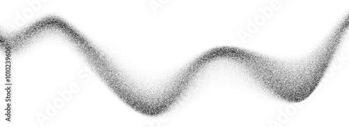 Grainy gradient wave texture. Black stippled flow line background. Dotted undulate sand backdrop with speckles, particles, granules. Grunge noise dot work wallpaper for banner, poster, overlay. Vector