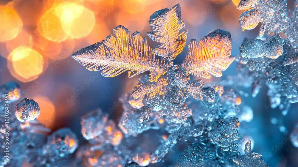 A delicate snowflake shimmers with a golden glow, creating a beautiful winter scene A delicate snowflake shimmers with a golden glow, creating a beautiful winter scene