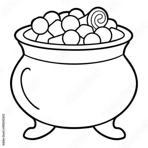 candy cauldron outline coloring book page line art drawing