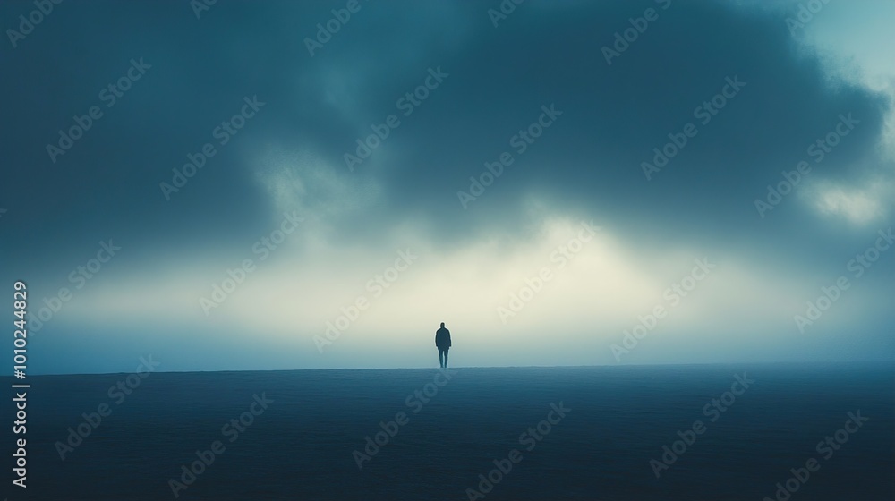 Solitary Figure in a Foggy Landscape Solitary Figure in a Foggy Landscape