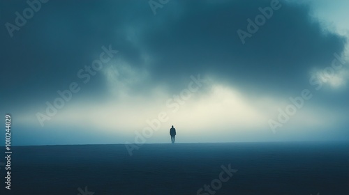 Solitary Figure in a Foggy Landscape