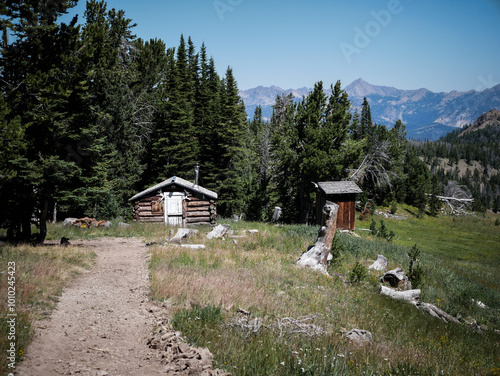 Log cabins in Madison Mountain Range in Gallatin National Forest near Big Sky montana photo