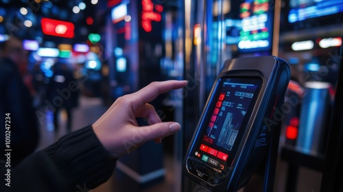 Nighttime City Street with Mobile Payment Terminal