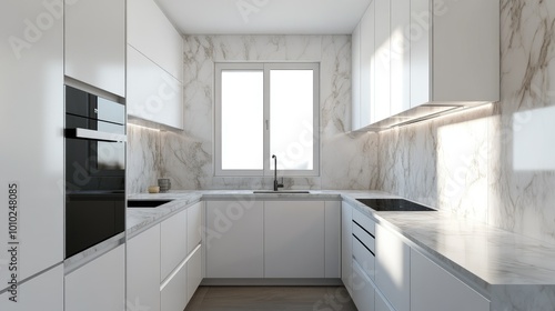 Wallpaper Mural Minimalist kitchen with white cabinets and marble countertops Torontodigital.ca
