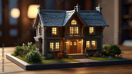 Miniature House Model with Lights and Garden