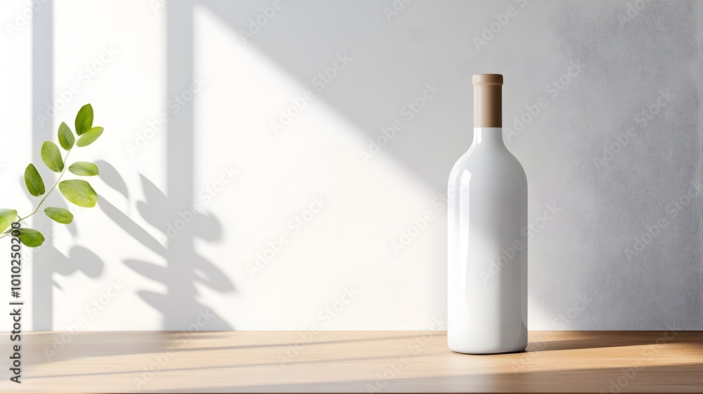 Minimalistic Glass Bottle in a Sunlit Modern Interior Setting Minimalistic Glass Bottle in a Sunlit Modern Interior Setting