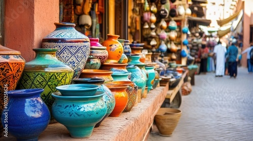 Traditional Arab market with vibrant, intricate designs