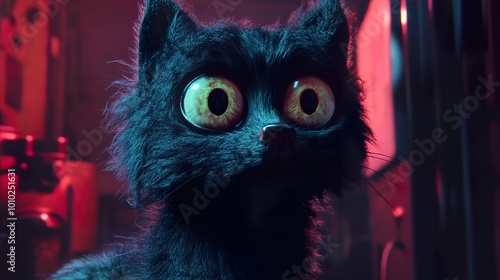 Close Up Portrait of a Black Cat with Green Eyes