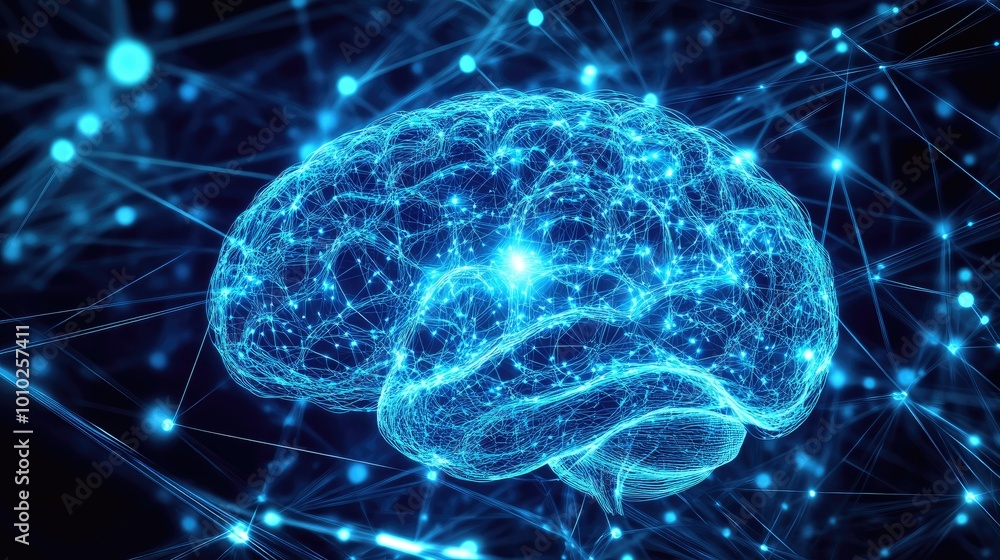 Human brain showing Intelligent thinking processing through the concept of a neural network Human brain showing Intelligent thinking processing through the concept of a neural network