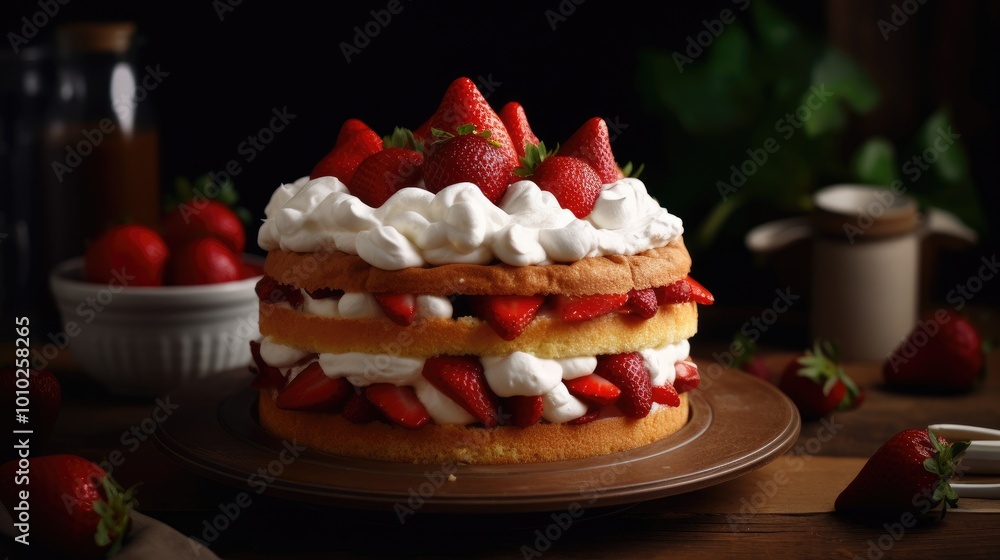 Strawberry Shortcake with Whipped Cream and Fresh Strawberries Strawberry Shortcake with Whipped Cream and Fresh Strawberries