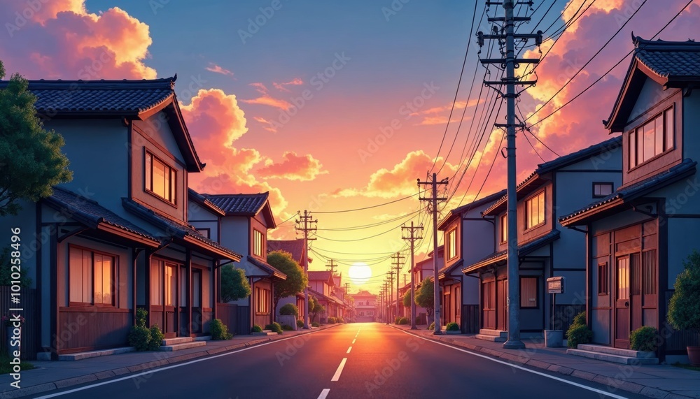 Fototapeta premium Small town with traditional houses on either side