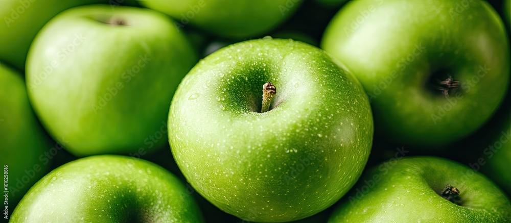Close-up of Green Apples with Dew Drops Close-up of Green Apples with Dew Drops