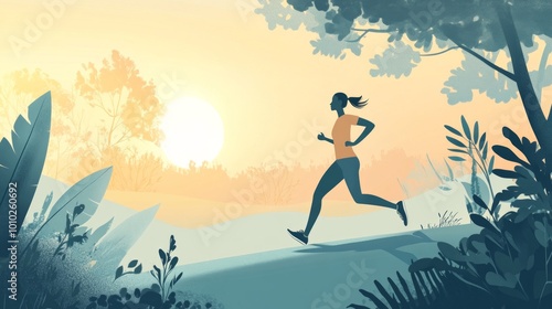 Healthy lifestyle concept with a woman jogging on a trail in nature.