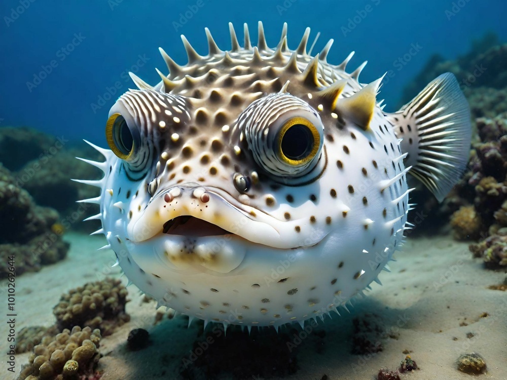 close up view of puffer fish in the sea close up view of puffer fish in the sea