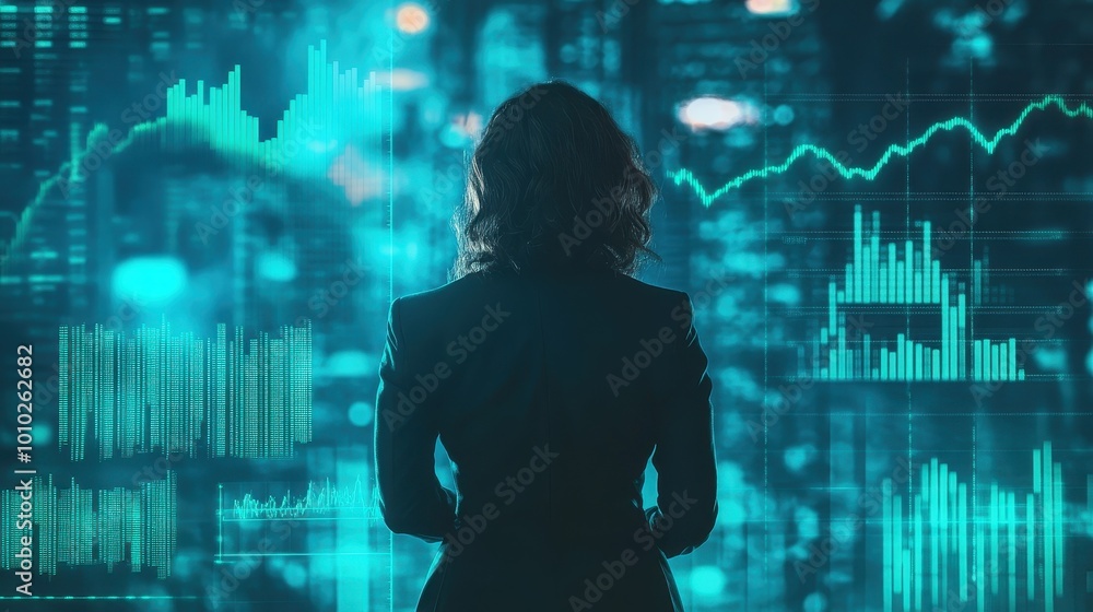 Silhouette of a Business Person Analyzing Financial Data