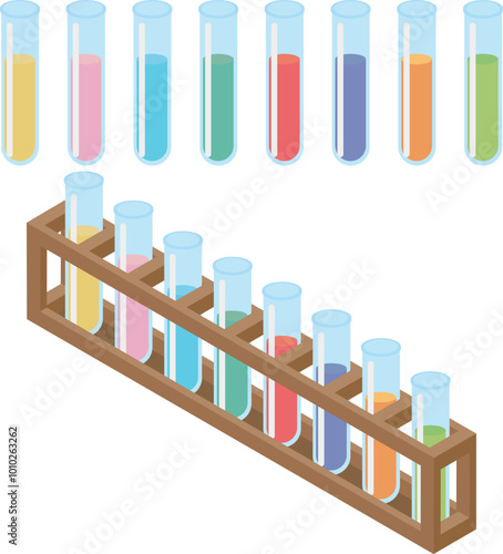 アイソメトリックな試験管の素材セット