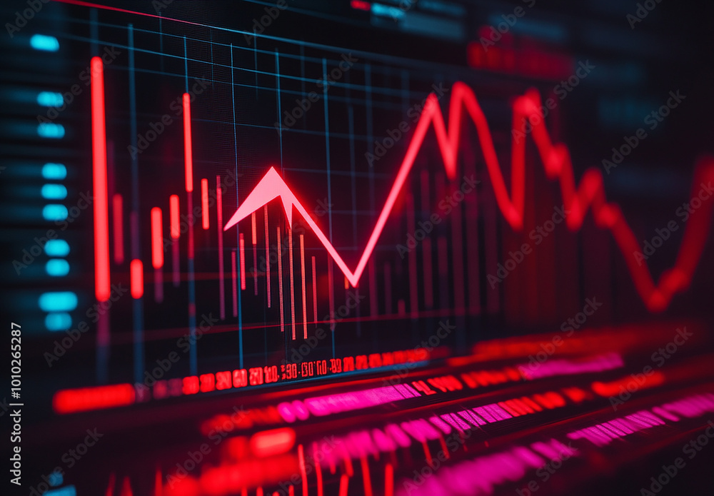 Photo of a red stock market graph with glowing arrows showing trading fluctuation Photo of a red stock market graph with glowing arrows showing trading fluctuation