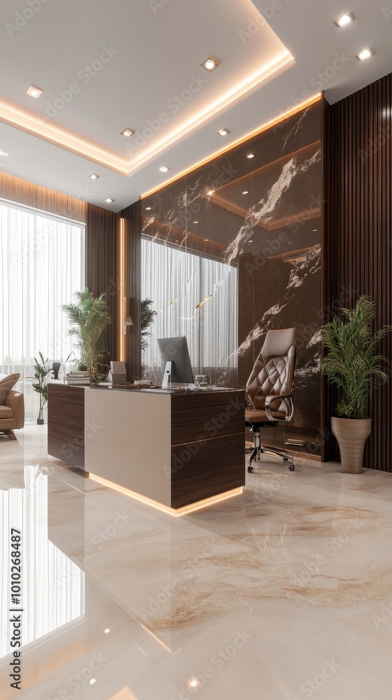 Fototapeta premium Modern luxurious office with marble walls and sleek contemporary design