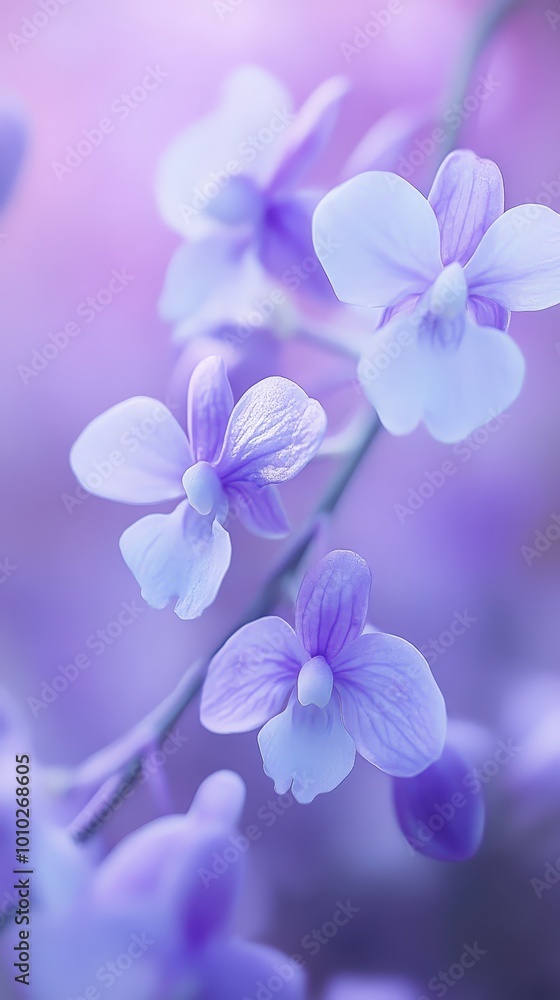 Delicate purple and blue orchids in soft focus against hazy background Delicate purple and blue orchids in soft focus against hazy background