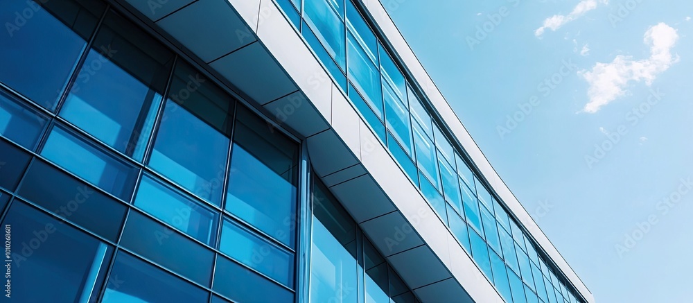 Obraz premium Modern Building Facade with Glass Panels and White Trim