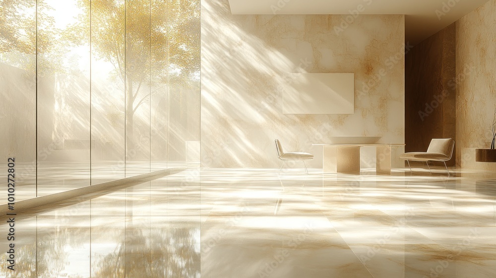 Modern interior with large windows and soft natural lighting. Modern interior with large windows and soft natural lighting.