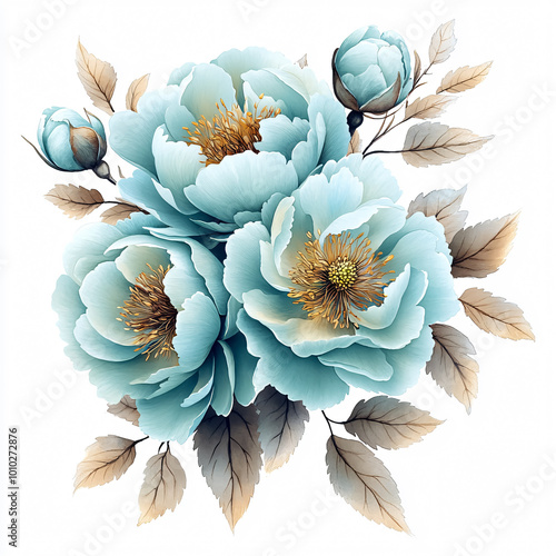 Clipart watercolor painting of flower, symmetrical pattern, botanical print on white background, vintage style.[QW-0035]