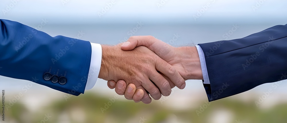 Two Business Partners Sealing a Deal Over Contract Document Two Business Partners Sealing a Deal Over Contract Document