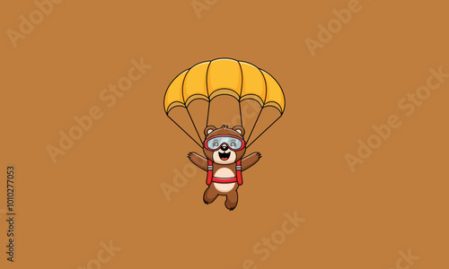 Cute bear parachuting with a yellow parachute.