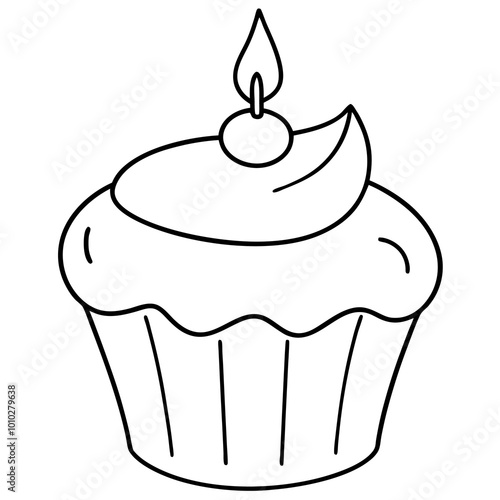 cupcake with candle outline coloring book page line art drawing