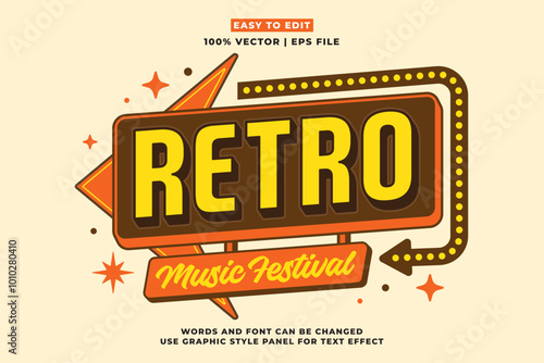 Editable retro music text effect 3d cartoon style. Editable text effect vintage music template vector style