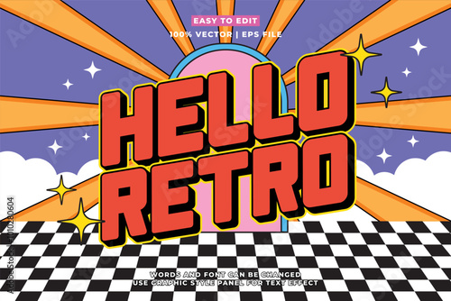 Editable retro music text effect 3d cartoon style. Editable text effect vintage music template vector style