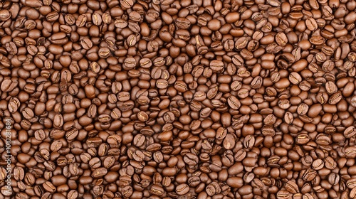 Close-up view of roasted coffee beans showcasing rich textures and colors, ideal for coffee-related themes and culinary projects. photo